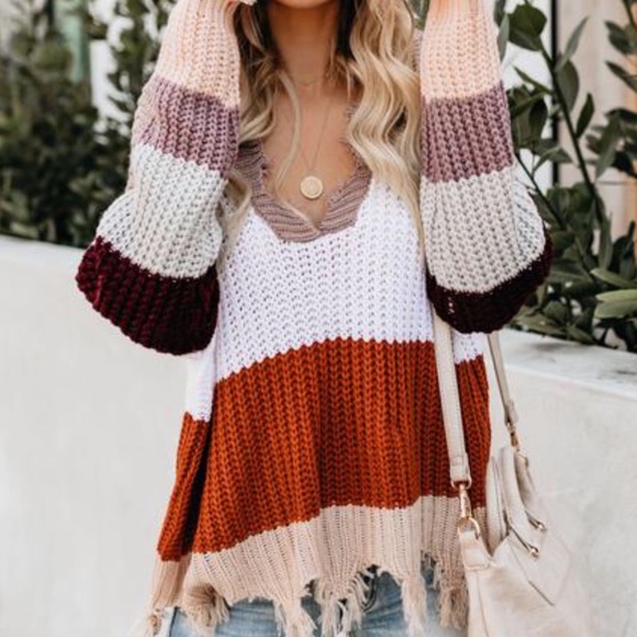 New Mocha Distressed Crop Sweater m/l - Picture 2 of 5